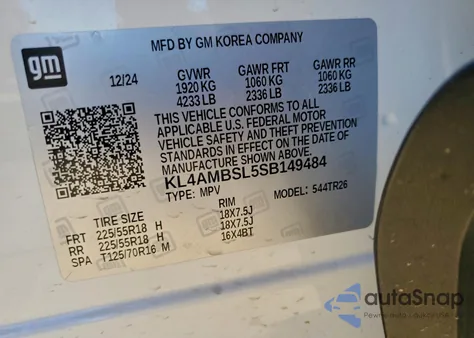 2025 Buick Encore Gx Preferred из США, поврежденный, VIN KL4AMBSL5SB149484